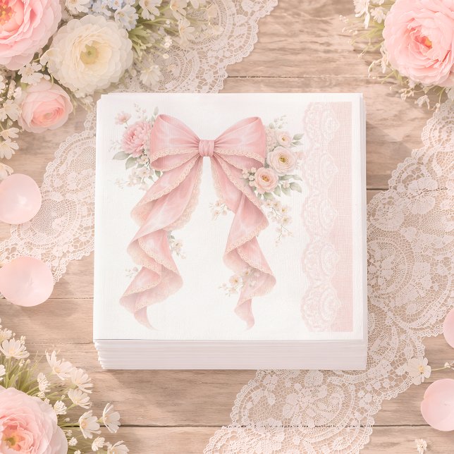 Elegant Pink Bow Flower Girl Baby Shower Napkin (Creator Uploaded)