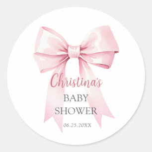 Elegant Pink Bow Girl Baby Shower Classic Round Sticker
