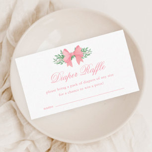 Elegant Pink Bow Girl Baby Shower Diaper Raffle Enclosure Card