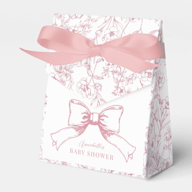 Elegant Pink Bow Girl Baby Shower Favour Box (Front Side)