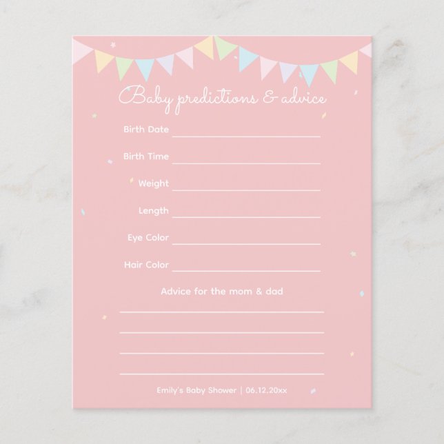 Elegant Pink Bow Girl Baby Shower Guessing Game (Front)