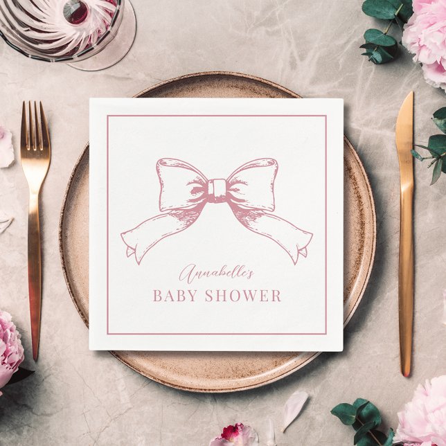 Elegant Pink Bow Girl Baby Shower Napkin (Creator Uploaded)