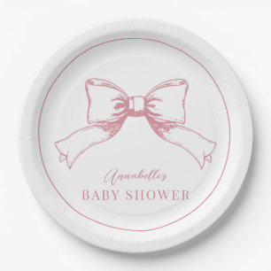 Elegant Pink Bow Girl Baby Shower Paper Plate