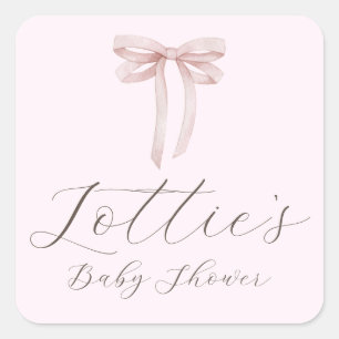 Elegant Pink Bow Girl Baby Shower Sticker
