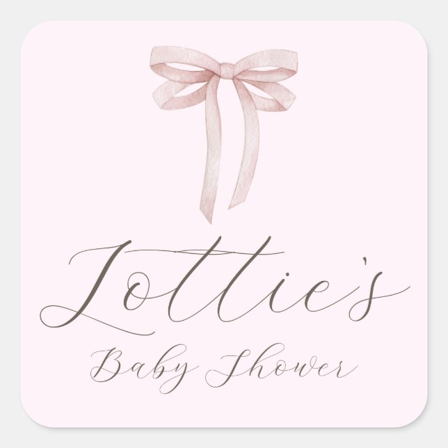 Elegant Pink Bow Girl Baby Shower Sticker (Front)