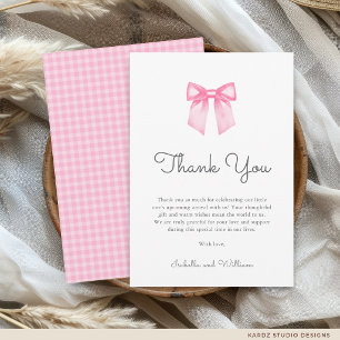 Elegant Pink Bow Girl Baby Shower Thank You Card