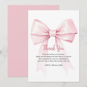 Elegant Pink Bow Girl Baby Shower Thank You Card