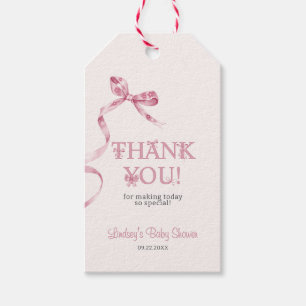 Elegant Pink Bow Girl Baby Shower Thank You Gift Tags
