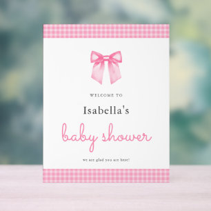 Elegant Pink Bow Girl Baby Shower Welcome Sign