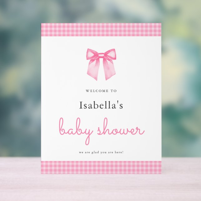 Elegant Pink Bow Girl Baby Shower Welcome Sign (Neutral)