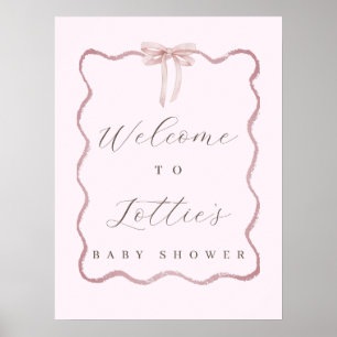 Elegant Pink Bow Girl Baby Shower Welcome Sign