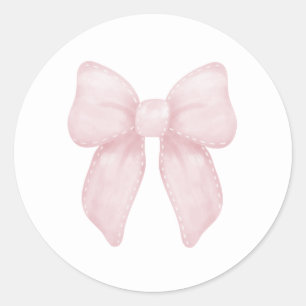 Elegant Pink Bow Girl First Birthday Classic Round Sticker