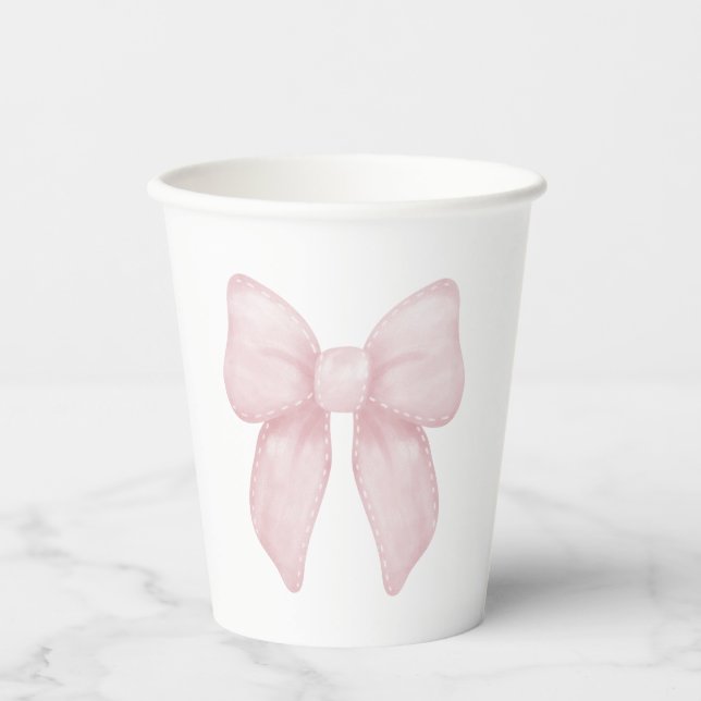 Elegant Pink Bow Girl First Birthday Paper Cups (Front)