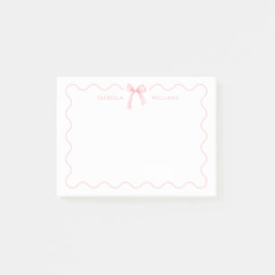 Elegant Pink Bow Girl Personalised Post-it Notes