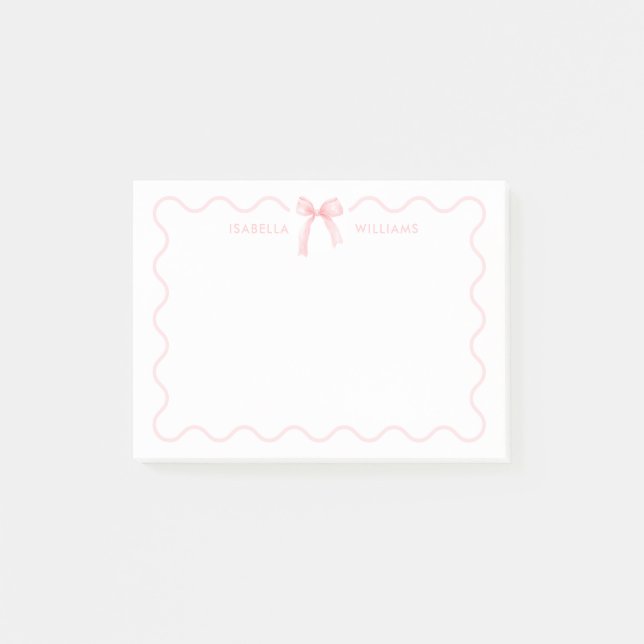 Elegant Pink Bow Girl Personalised Post-it Notes (Front)