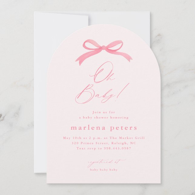 Elegant Pink Bow Girls Baby Shower Invitation (Front)