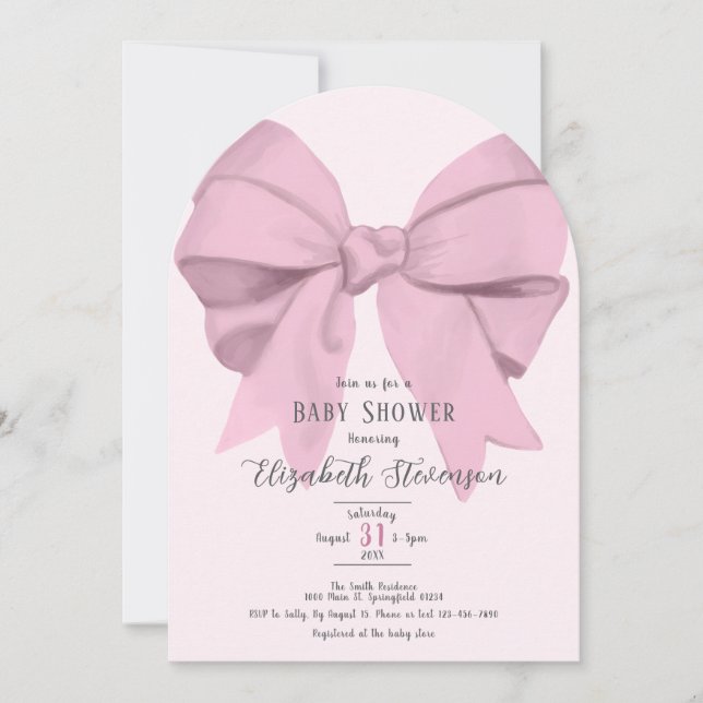 Elegant Pink Bow Girly Baby Shower Arch Invitation (Front)