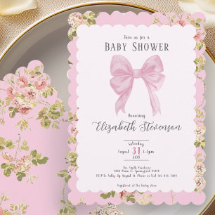 Elegant Pink Bow Girly Baby Shower Invitation
