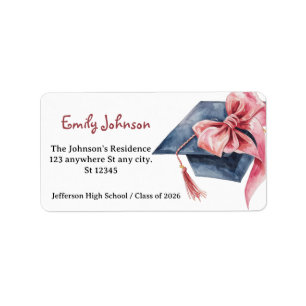 Elegant Pink Bow Graduation  Label
