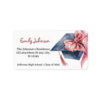 Elegant Pink Bow Graduation  Label