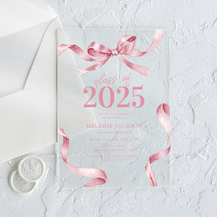 Elegant Pink Bow Graduation Party Acrylic Invitations