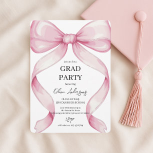 Elegant Pink Bow Graduation Party Invitation