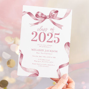 Elegant Pink Bow Graduation Party Invitation