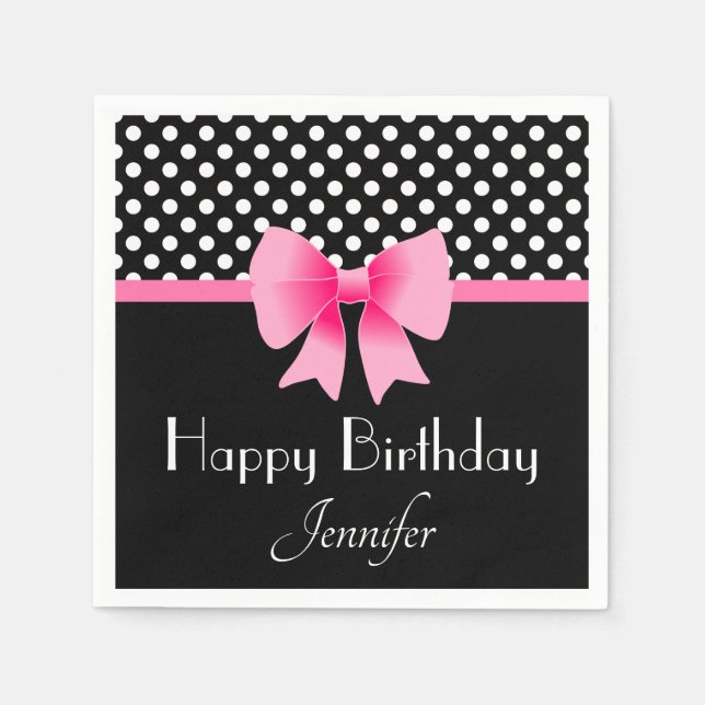 Elegant Pink Bow happy Birthday Napkin (Front)