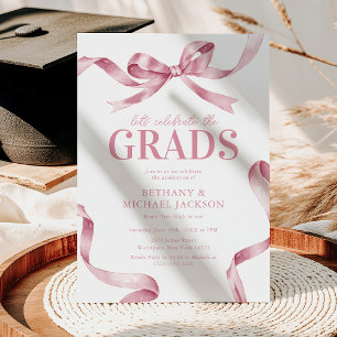 Elegant Pink Bow Joint Graduation Party Invitation