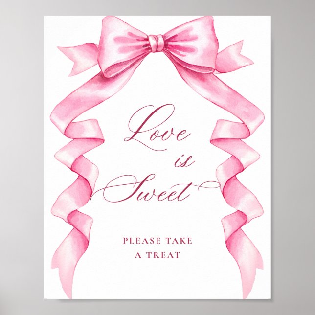 Elegant Pink Bow Love is Sweet Wedding Sign (Front)