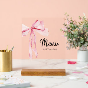 Elegant Pink Bow Menu Bridal Shower Acrylic Sign
