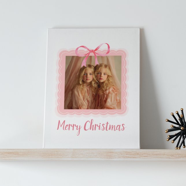 Elegant Pink Bow Merry Christmas Custom Canvas Print (Creator Uploaded)