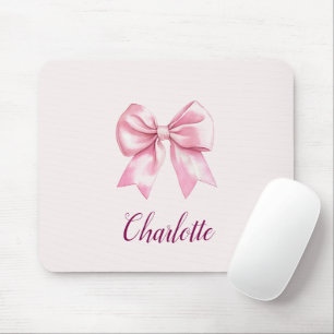 Elegant Pink Bow & Name Personalised Mouse Pad