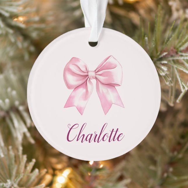 Elegant Pink Bow & Name | Personalised Ornament (Tree)