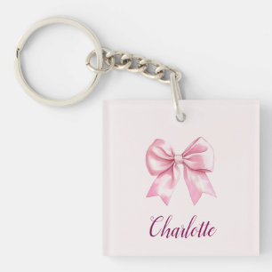 Elegant Pink Bow & Name   Personalized Keychain