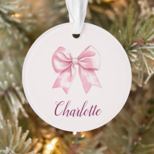 Elegant Pink Bow & Name   Personalized Ornament
