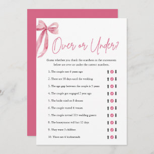 Elegant Pink Bow Over or Under Bridal Shower Game Invitation
