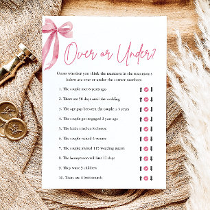 Elegant Pink Bow Over or Under Bridal Shower Game Invitation
