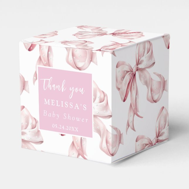 Elegant Pink Bow Pearls Baby Shower Favour  Favour Box (Front Side)