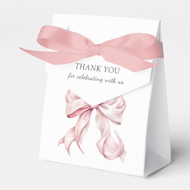 Elegant Pink Bow Pearls Baby Shower Girl Favour Bo Favour Box (Front Side)