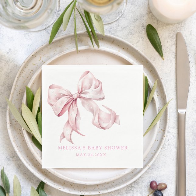 Elegant Pink Bow Pearls Baby Shower Girl Napkin (Creator Uploaded)