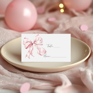 Elegant Pink Bow Pearls Baby Shower Girl Place Card
