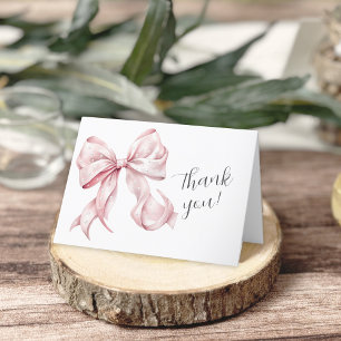 Elegant Pink Bow Pearls Baby Shower Thank you Card
