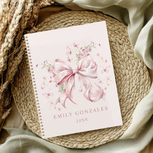 Elegant Pink Bow & Pearls Coquette Personalised Planner