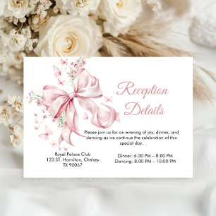 Elegant Pink Bow Pearls Quinceañera Reception Enclosure Card