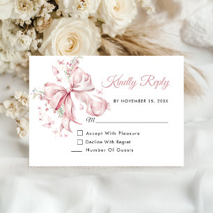 Elegant Pink Bow Pearls Quinceañera Reply Enclosure Card