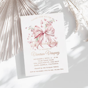 Elegant Pink Bow Pearls & Wildflowers Quinceañera 
