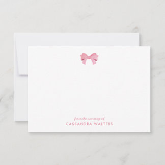 Elegant Pink Bow Personalised Nursery Note Card