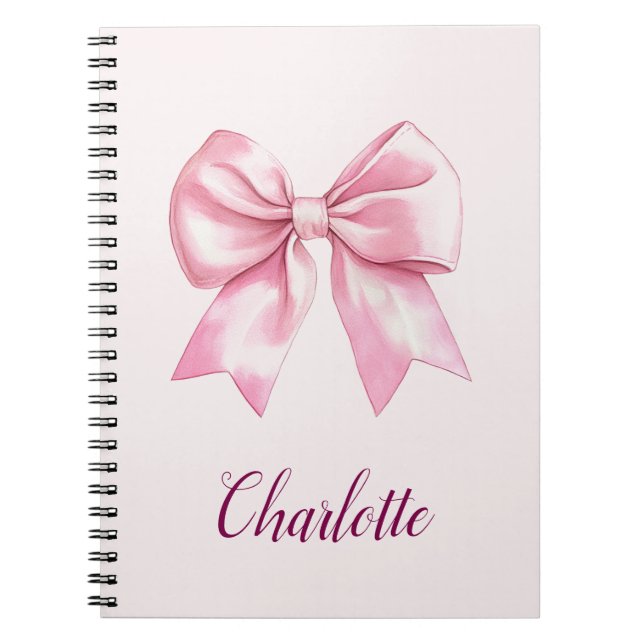 Elegant Pink Bow Personalised Spiral Notebook (Front)