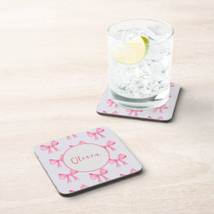 Elegant Pink Bow Personalised Strong Paper Coaster